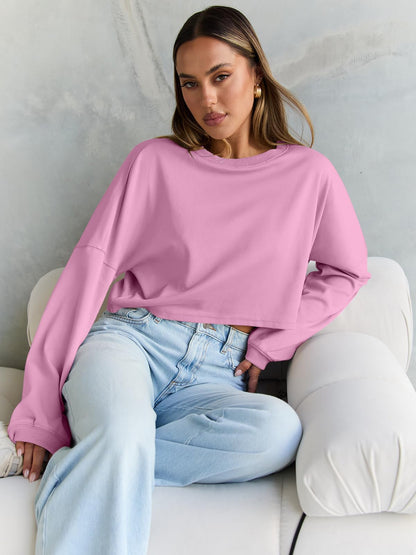 Trendy Queen Cropped Sweatshirts for Women Oversized Crewneck Sweaters Long Sleeve Tops Fall Winter Clothes 2025
