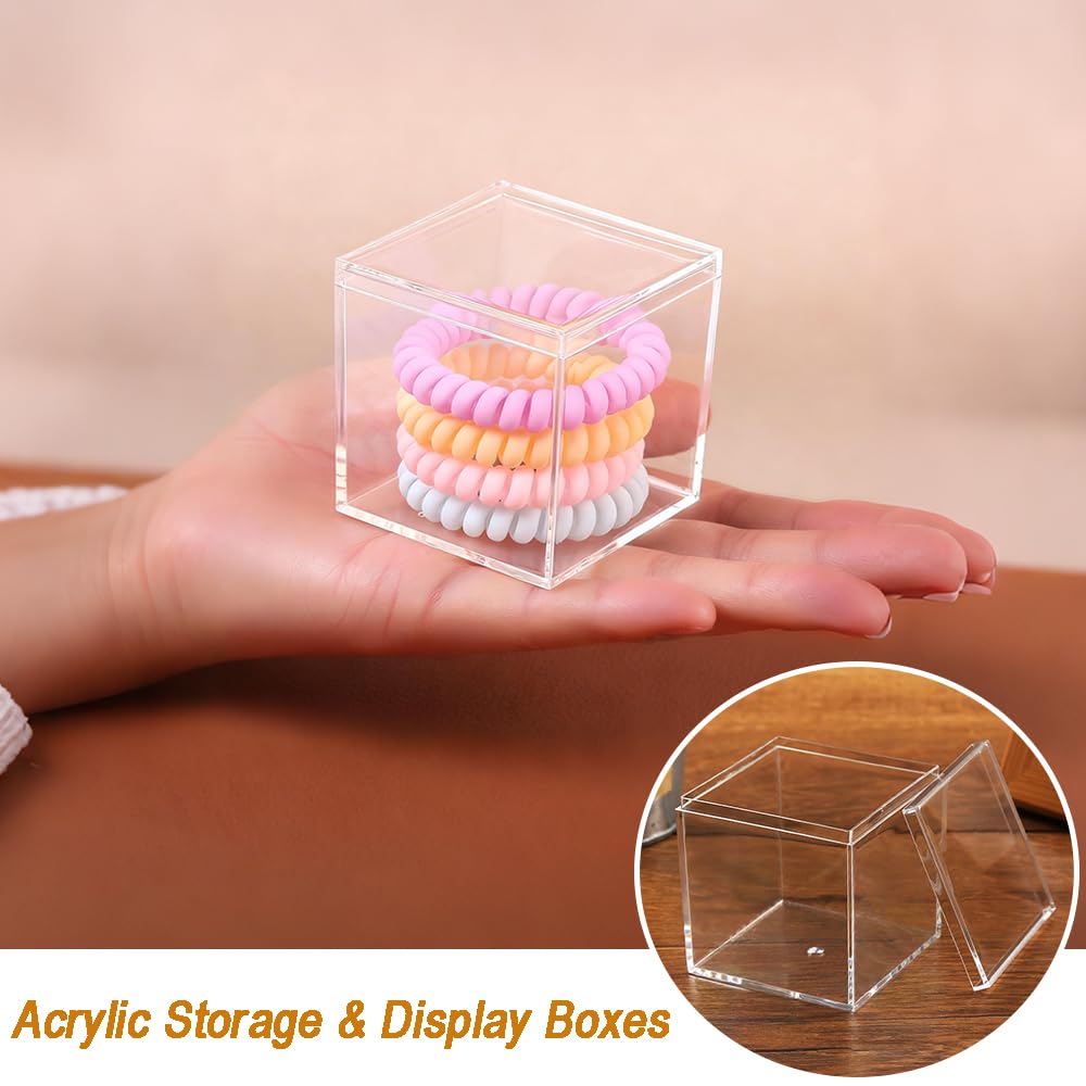 ADVcer 8 pcs Clear Acrylic Box with Lid, 2.36 inch Square Cube Small Acrylic Storage Boxes Display Case, Transparent Plastic Decorative Box Set for Jewelry Gift Toy Model Candy Mini Cake Containers