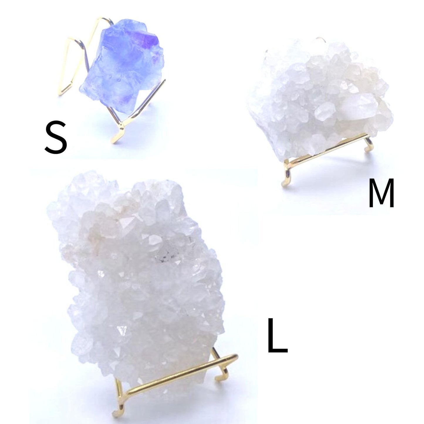 Nwsrayu 12 pcs 3 Sizes Rock Display Stand Gold Metal Easel Stands Crystals Holder for Display Collectibles Crystals, Rocks, Geodes, Heart Stones, Mineral Agate Fossil , Cards, Coins,Plates