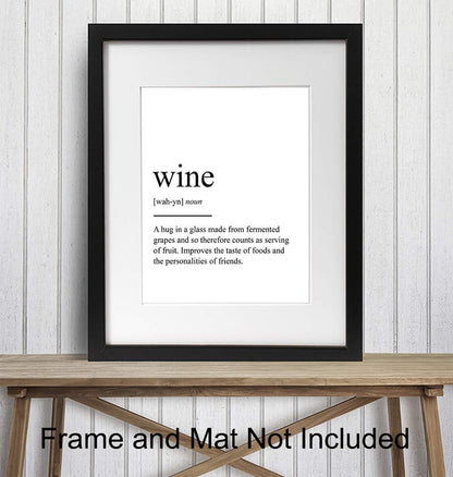 Wine Definition Typography Art Print - Funny Wall Art Poster - Contemporary Chic Home Decor for Kitchen, Bar, Man Cave, Dining Room - Gift for Foodie, Merlot, Pinot Noir, Cabernet Fans - 8x10 Photo
