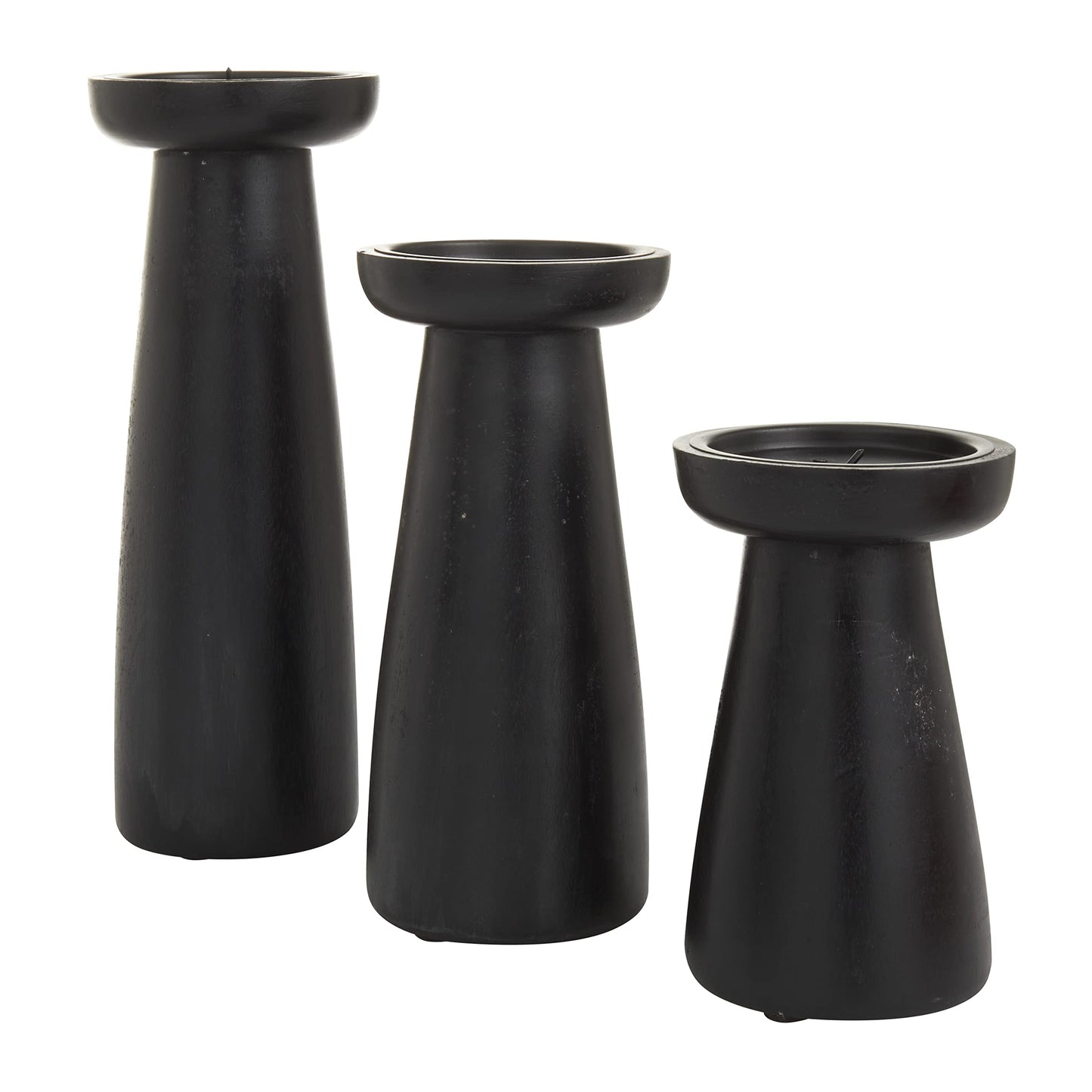 Deco 79 Mango Wood Decorative Candle Holder Pillar Candle Stand, Set of 3 Candlestick Holder 10", 6", 8" H, Black