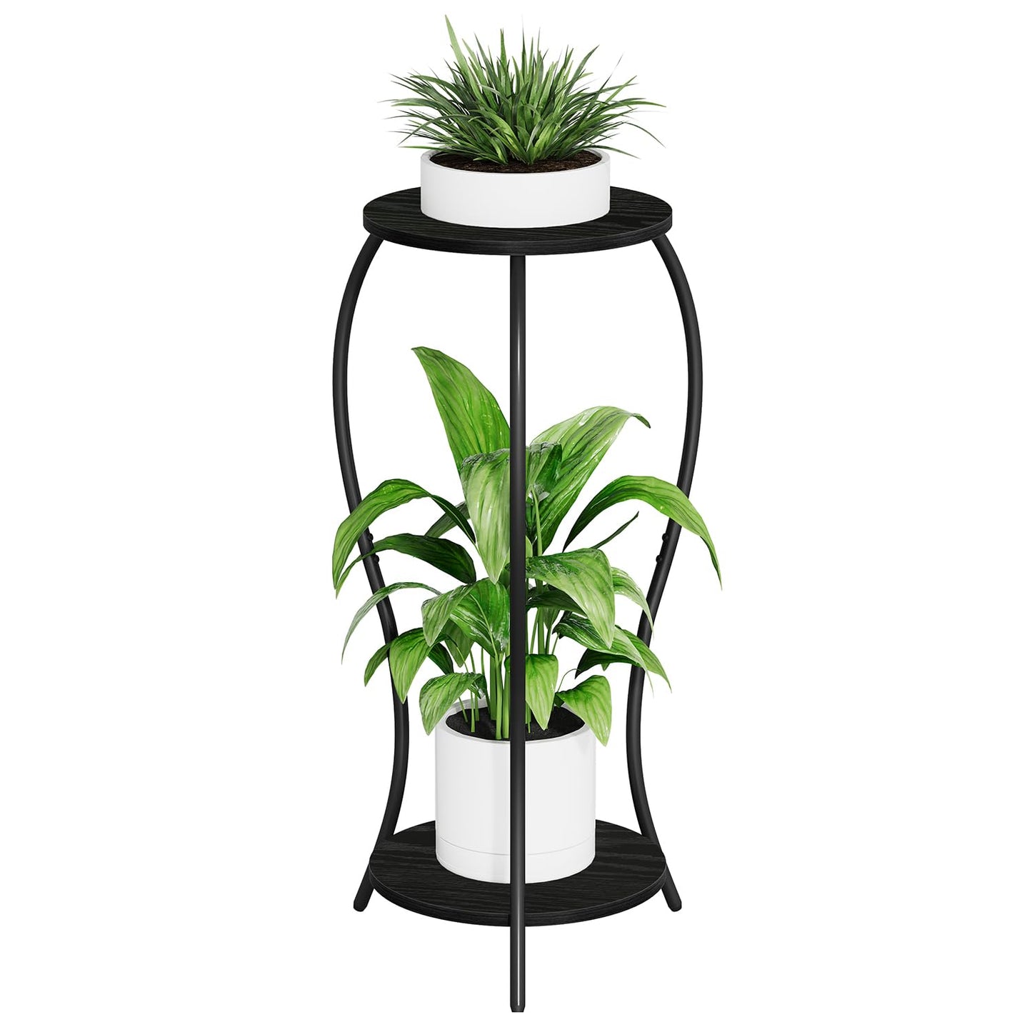 VYUOL Plant Stand Indoor, 2 Tier Round Tall Plant Stand, Flower Pot Stand, Plant Shelf Rack, Corner Plant Stand for Planter Garden Balcony Patio Living Room, Black