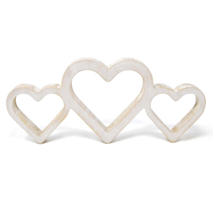 Gift Boutique Valentine's Day White Rustic Triple Heart Shaped Sign Decor Love Hearts Wooden Cutout Wall Table Tiered Tray Centerpiece Home Decoration