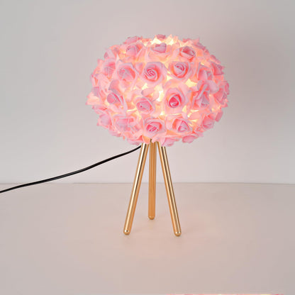 ZYLEISENBAO Pink Rose Flower Lamp Cute Table Lamp Modern Bedside Lamp Romantic Nighstand Light for Girl Princess Gold Tripod for Bedroom Living Room Entry Office Wedding Decoration Gift