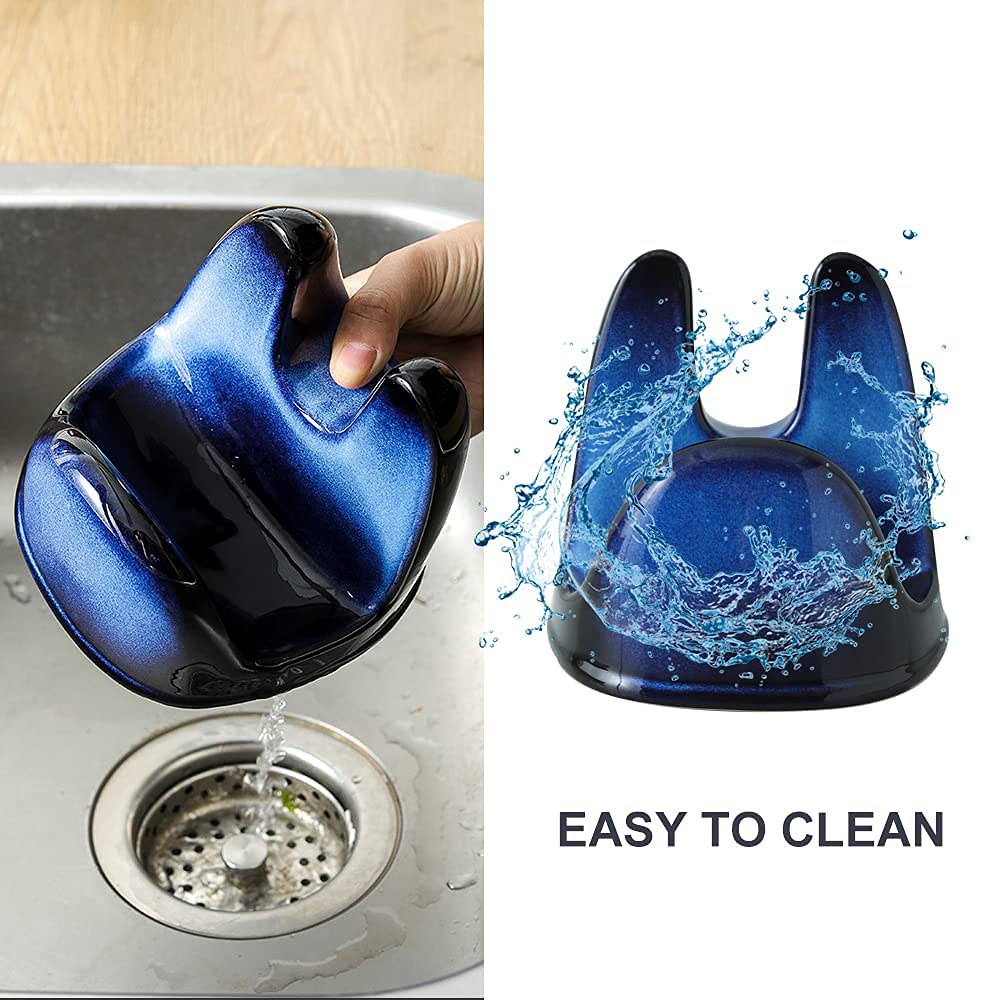 Nihow Ceramic Salt and Pepper Shakers Set & Pot Lid Holder: Heat Resistant & Dishwasher Safe Salt Shaker with Handle & Pan Lid Holder for Kitchen Counter Decor/Countertop - Elegant Black & Blue