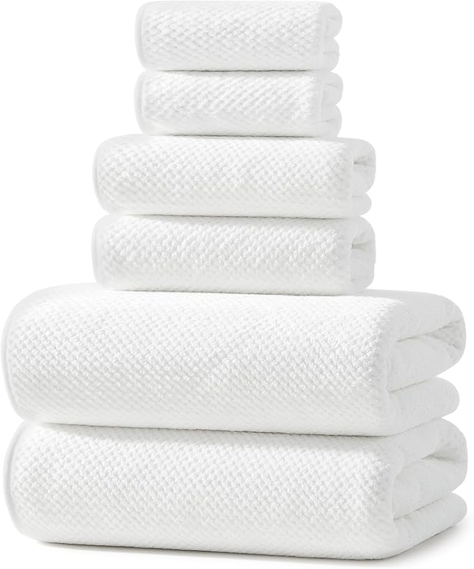 REDKISS Ultra Soft 6 Piece Towel Set, Premium White Towels