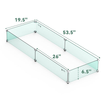 Skyflame Fire Pit Wind Guard, 53.5" x 19.5" x 6" Clear Tempered Glass Flame Guard Set with Hard Aluminum Corner Brackets and Rubber Feet, Fits for 48-inch Rectangular Fire Pit Burner Pan