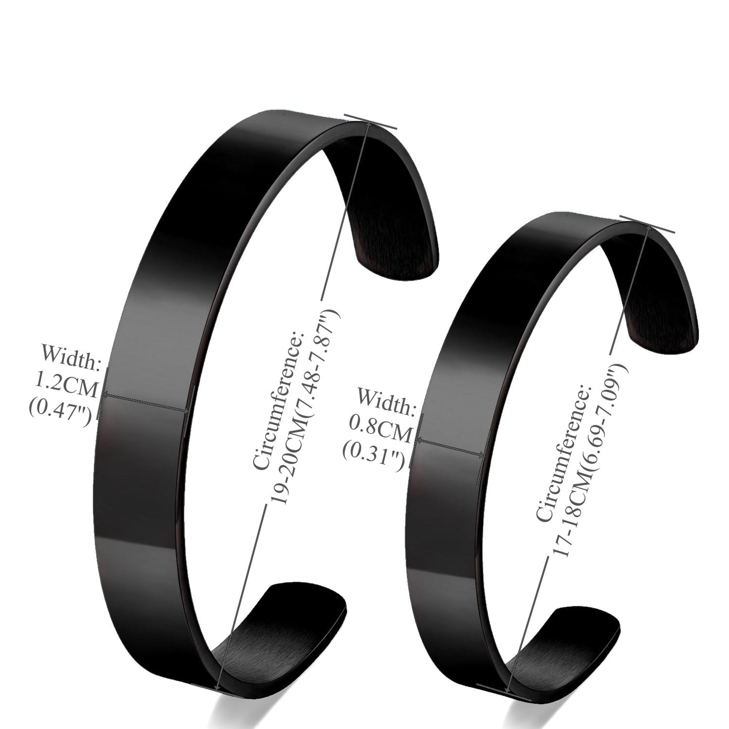 BIYONGDE 2 PCS Couples Black cuff bracelet Solid Minimalist Bangle Bracelet designed for men women couples lovers