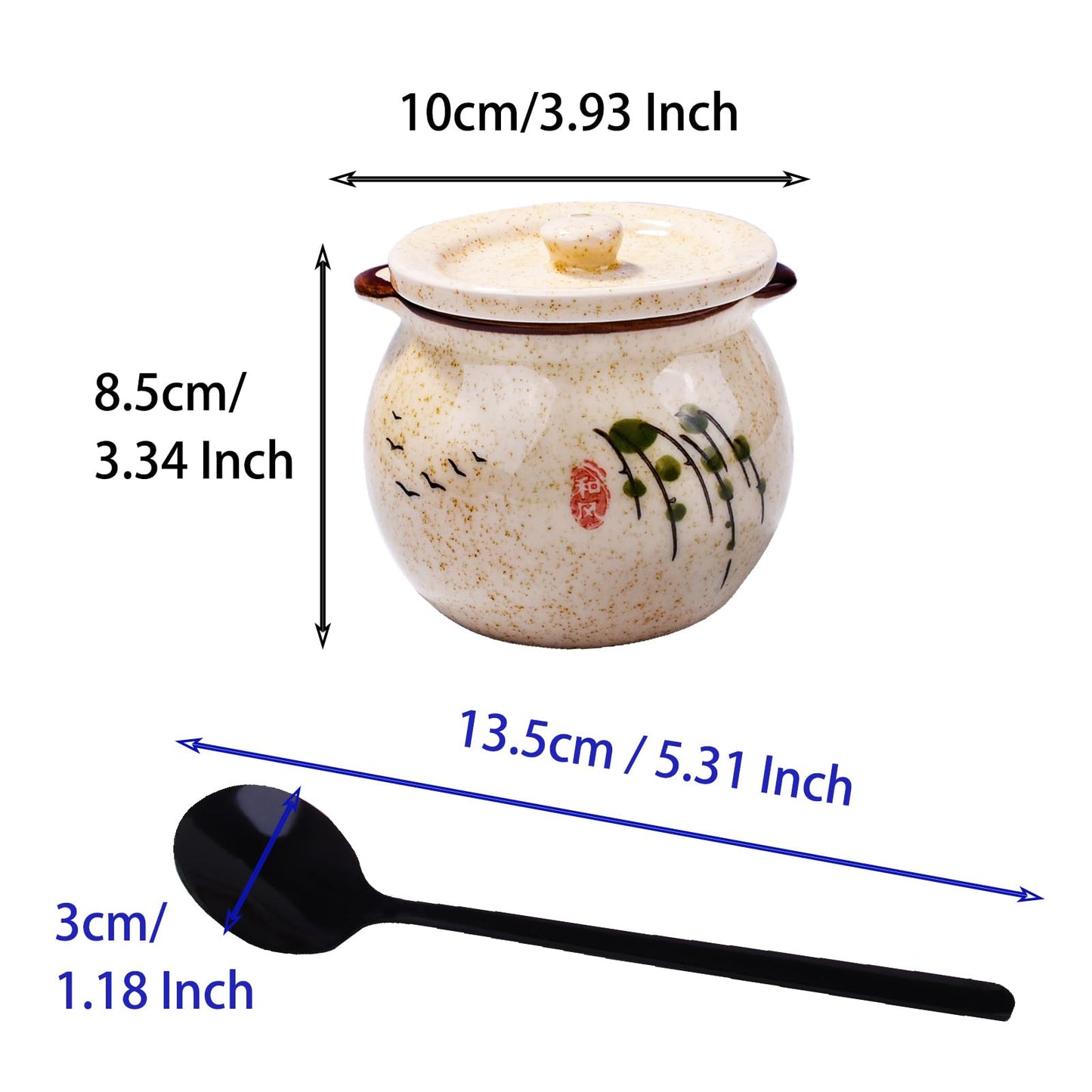 Whitenesser Japanese Willow Pattern Ceramic Sugar Jar & Spice Container with Lid & Stainless Steel Spoon Set – Kitchen Storage, Elegant Sakura Desig