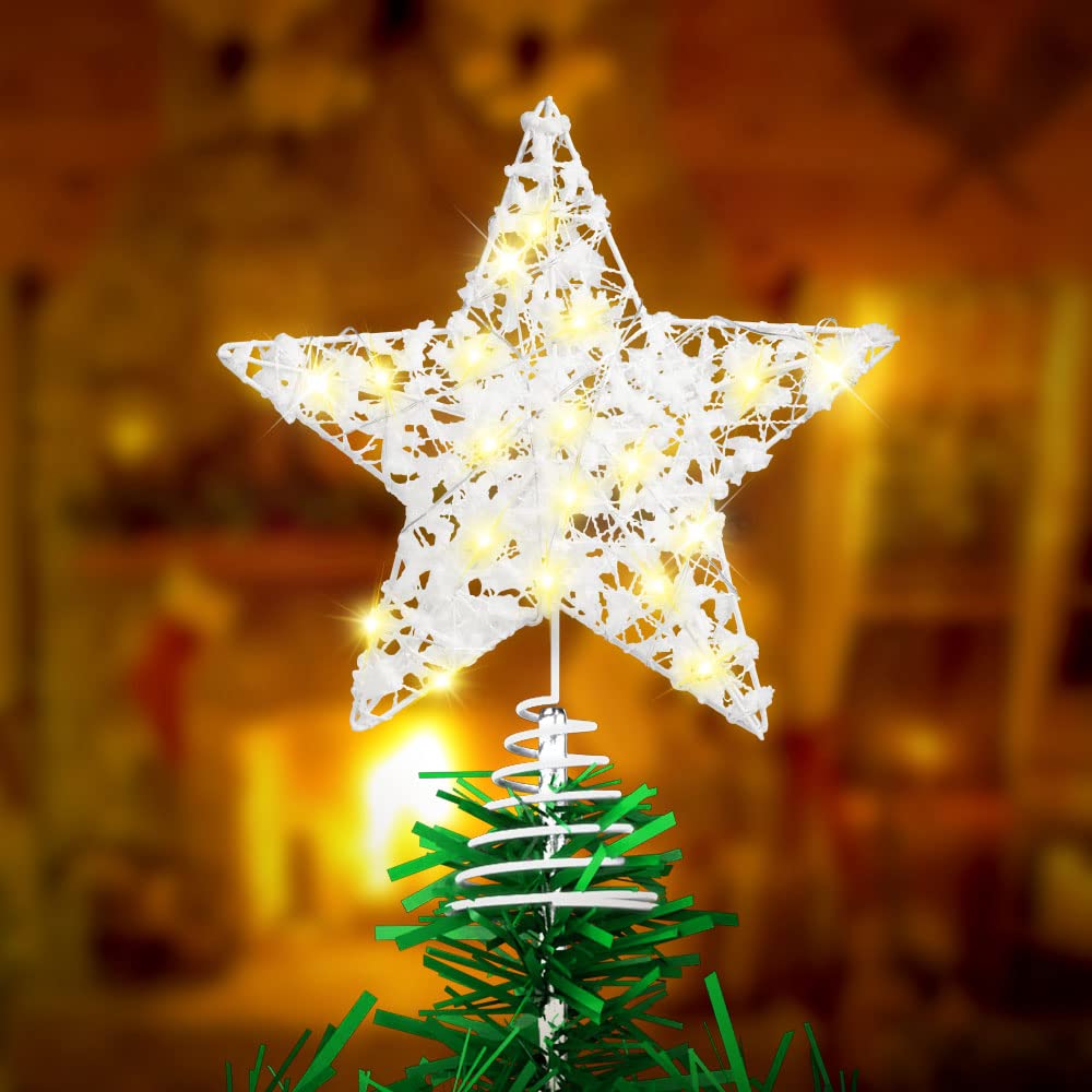 Christmas Tree Topper 20 LED Lights Star Two Modes：Solid and Blinking Christmas Decoration Christmas Tree Ornaments for 3-10 Feet Christmas Tree