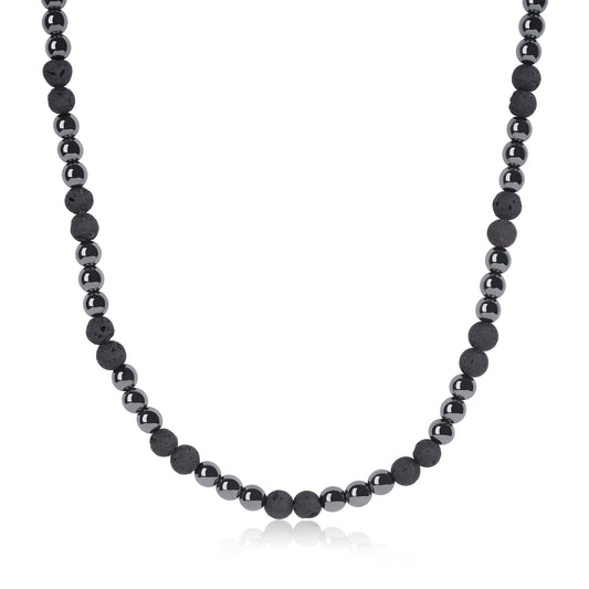 GAVU Lava Hematite Men's Beaded Stone Necklace 20"