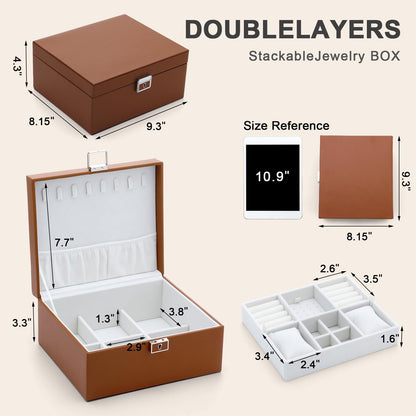 IBURTEN Jewelry Organizer Boxes for Women,Travel Jewelry Case, 2 Layers Removable Jewelry Box,Storage for Necklace, Bracelet, Earring,Rings,Jewelry Box Gifts for Women Girls