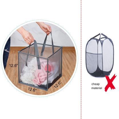 HONOMA Laundry Bags Hamper Bag with Handles,Portable &Collapsible Dirty Clothes Mesh Basket Foldable for Washing Storage, Kids Room,Dorm or Travel (Black, Single-Layer)