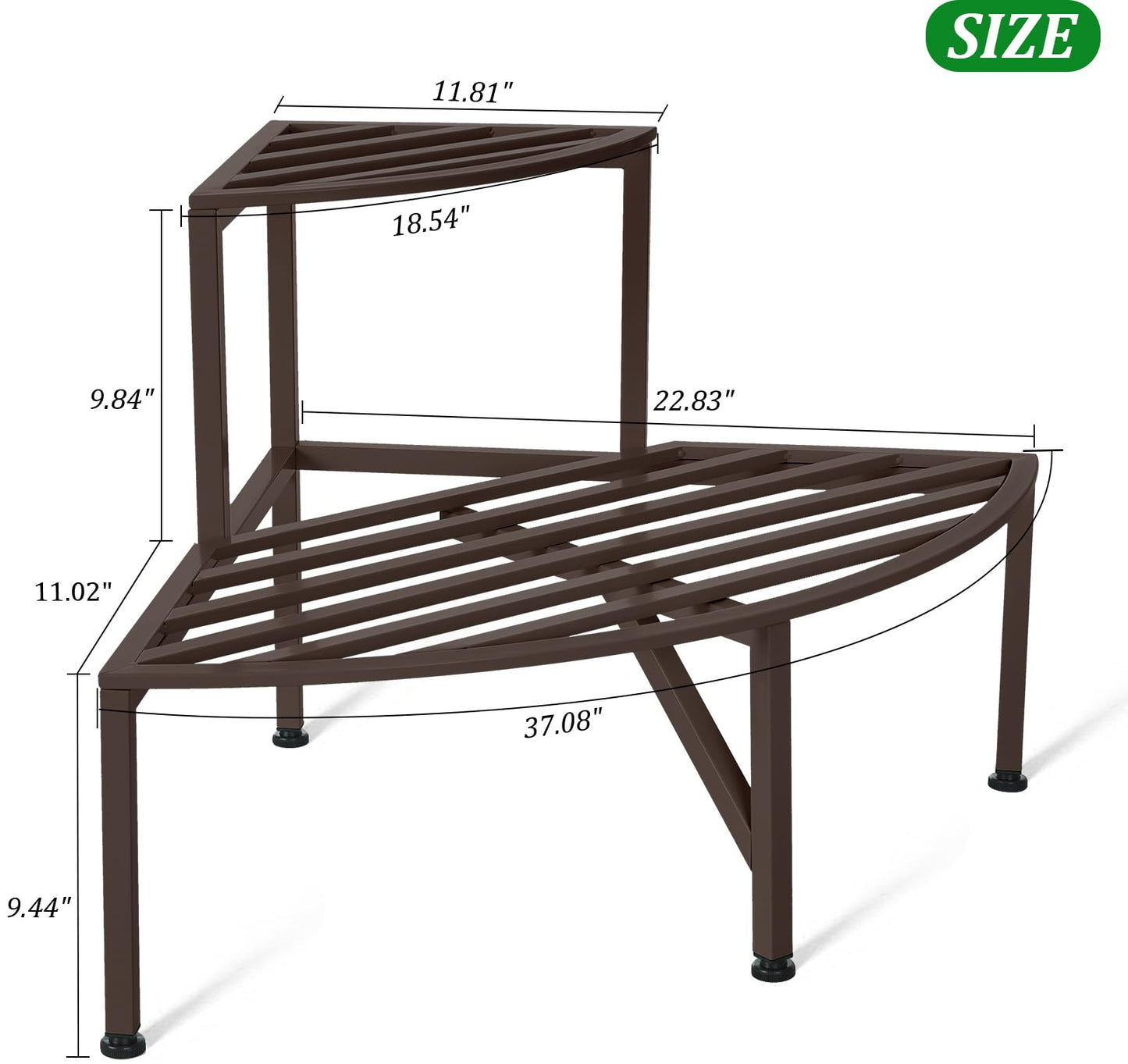 Dipion Corner Plant Stand Outdoor Metal,2 Tier Heavy Duty Ladder Plant Shelf Indoor for Multiple Plants,37.08" L x 22.83" W x 20.07" H,Coffee