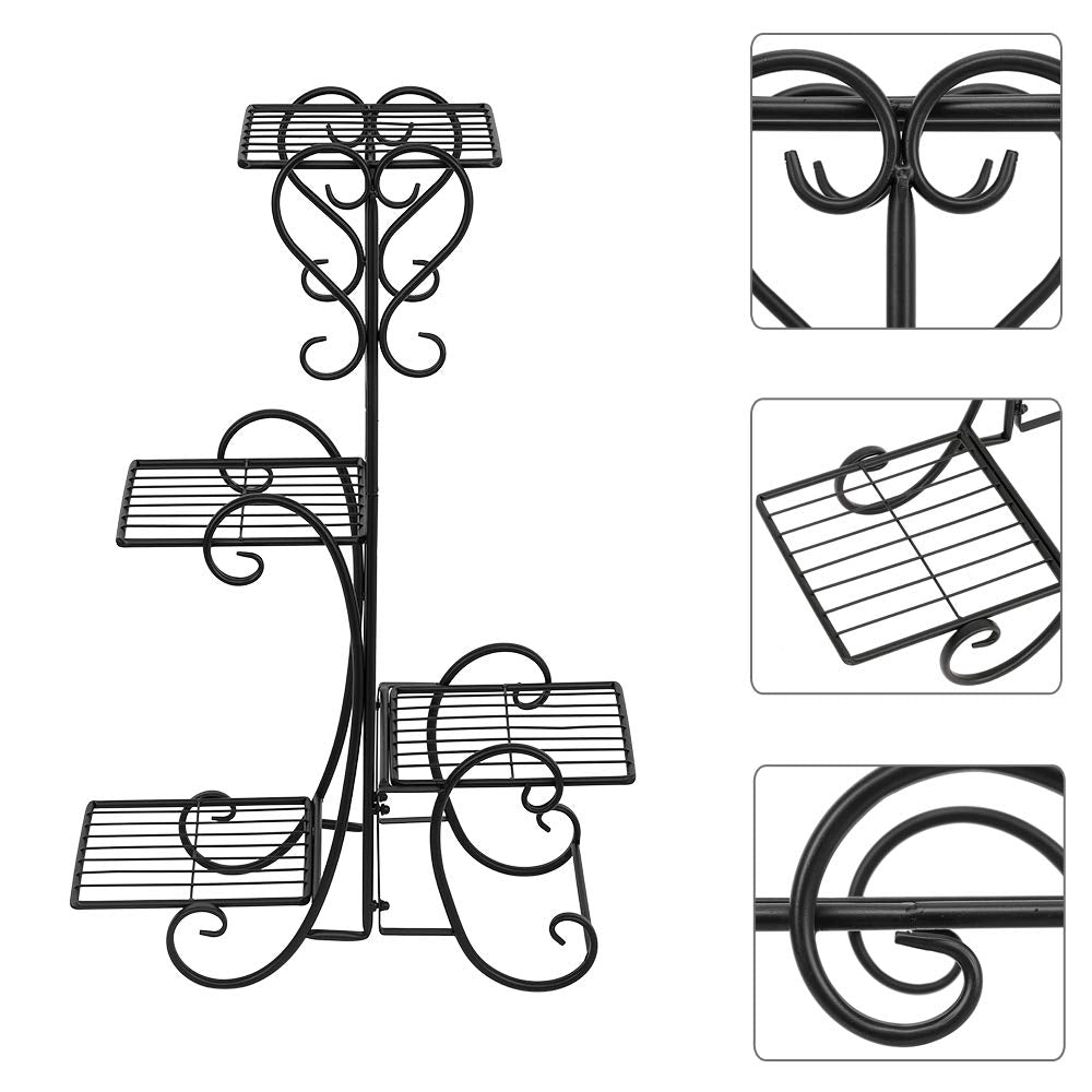 VINGLI Metal Plant Stand Flower Holder Racks Patio Stand Holder Outdoor Displaying Plants Flowers (Black- square) (30.9" H- 4 Tier)