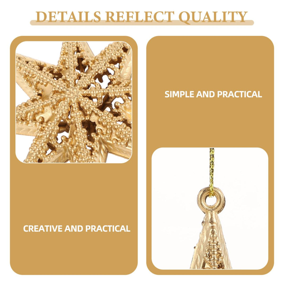 Gold Star Pendant Christmas Ornaments Set Mini Hanging Decorations for Christmas Tree Holiday Party Home 3.38 Inch Lightweight Plastic Star Decor