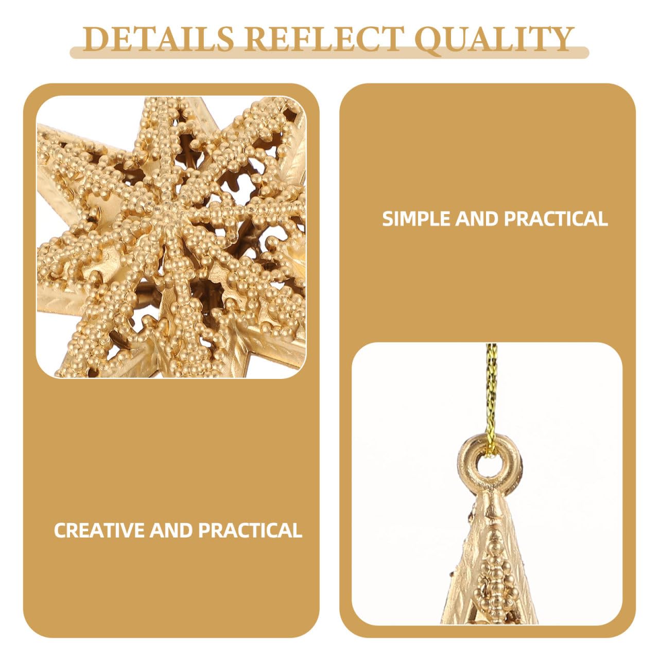 Gold Star Pendant Christmas Ornaments Set Mini Hanging Decorations for Christmas Tree Holiday Party Home 3.38 Inch Lightweight Plastic Star Decor
