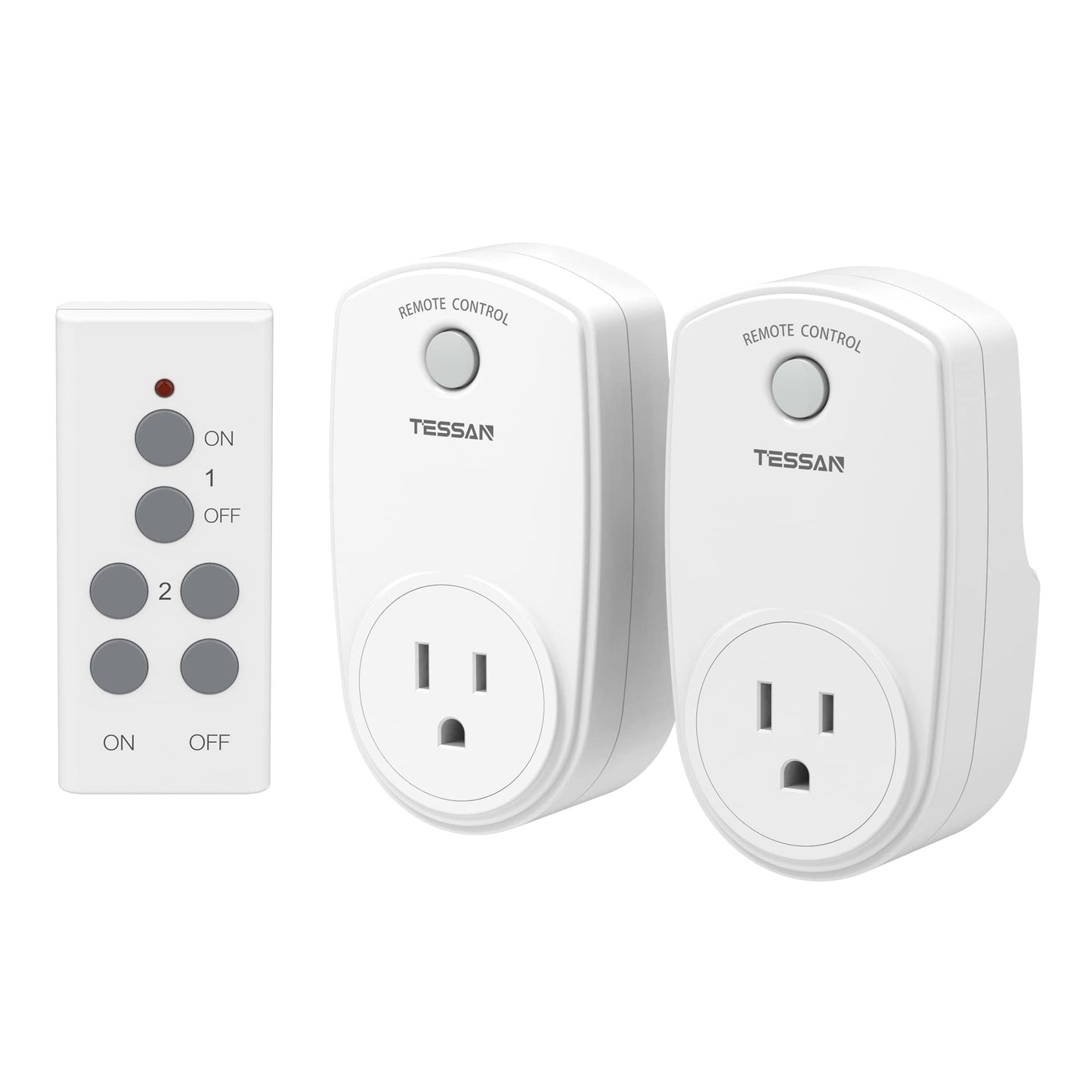 3 Pack Remote Control Outlet, TESSAN Wireless Electrical Plug Switch for Lights, Lamps, Fans, 100ft RF Range Indoor On/Off Switch, 1200W (1 Remote + 3 Outlet)