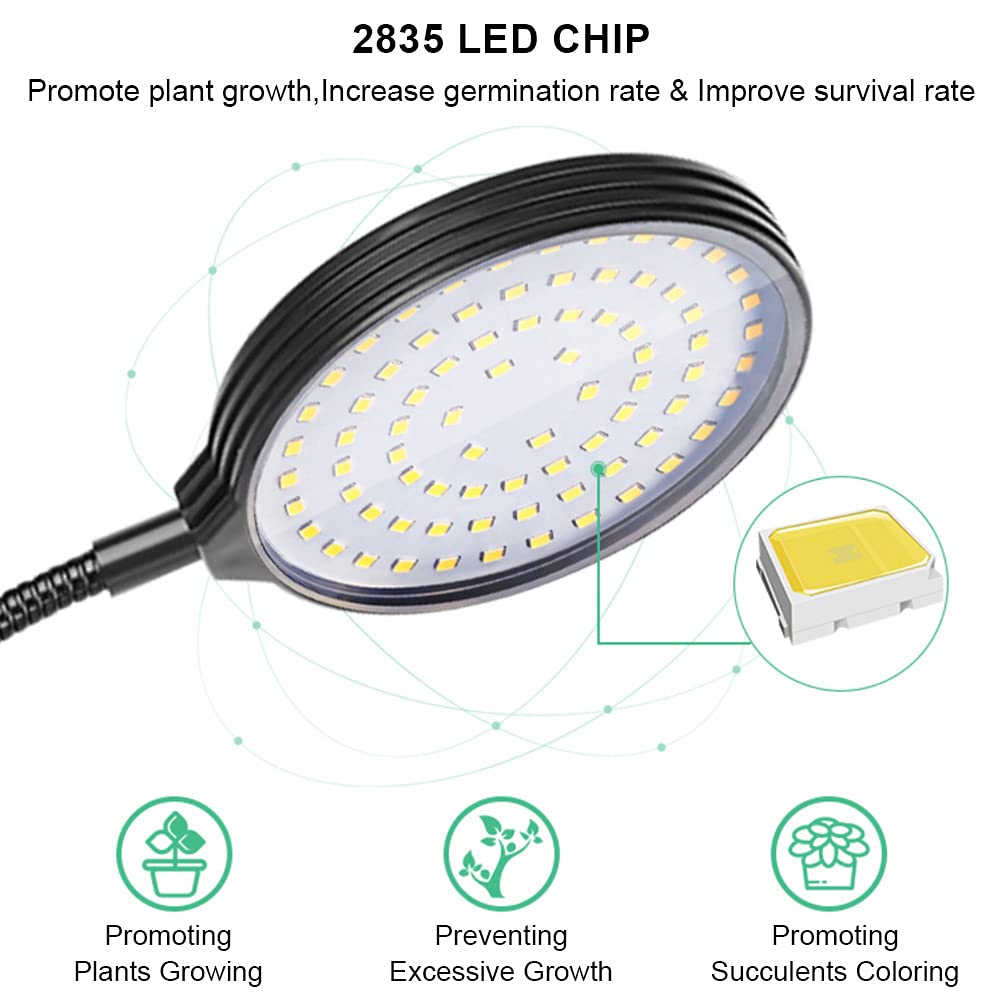 Grow Light 30W Sunlike Full Spectrum LED Plant Grow Lights with Timer Auto On/Off 4/8/12H Waterproof Grow Lamp for Indoor Plants, 5 Dimmable Levels, 3 Switch Modes, Adjustable Gooseneck