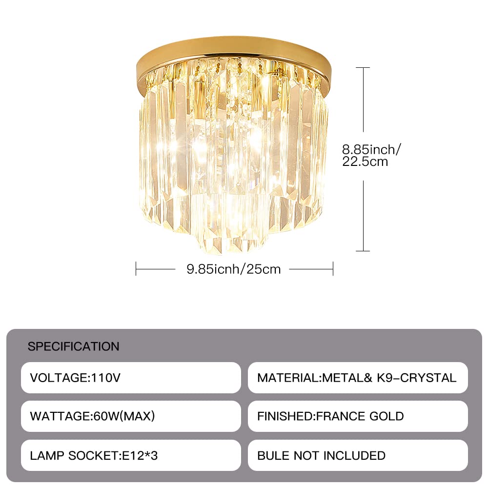 Gopmmy Modern Ceiling Light Crystal Chandelie,2-Tier French Gold Flush Mount Pendant Lighting Fixture for Kitchen Island Light Living Room Bedroom (3-Lights)
