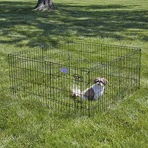 MidWest Homes for Pets Folding Metal Dog Exercise Pen and Pet Playpen with Door, Includes Grounding Stakes and Provides 1.5 Meters of Play Space, 61 cm Tall, Black E-Coated, 550-24DR