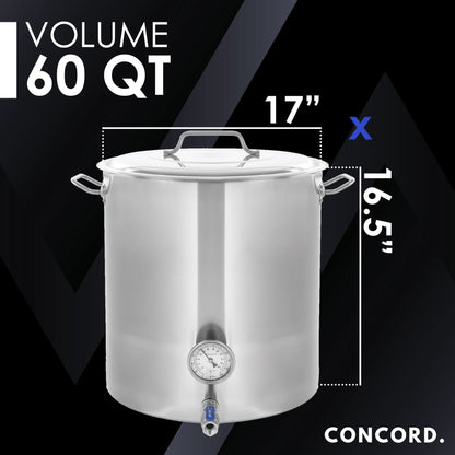 CONCORD Stainless Steel 60 QT Home Brew Kettle Stock Pot + Concord Deluxe Banjo Single Propane Burner, 200,000 BTU Portable Outdoor Stove