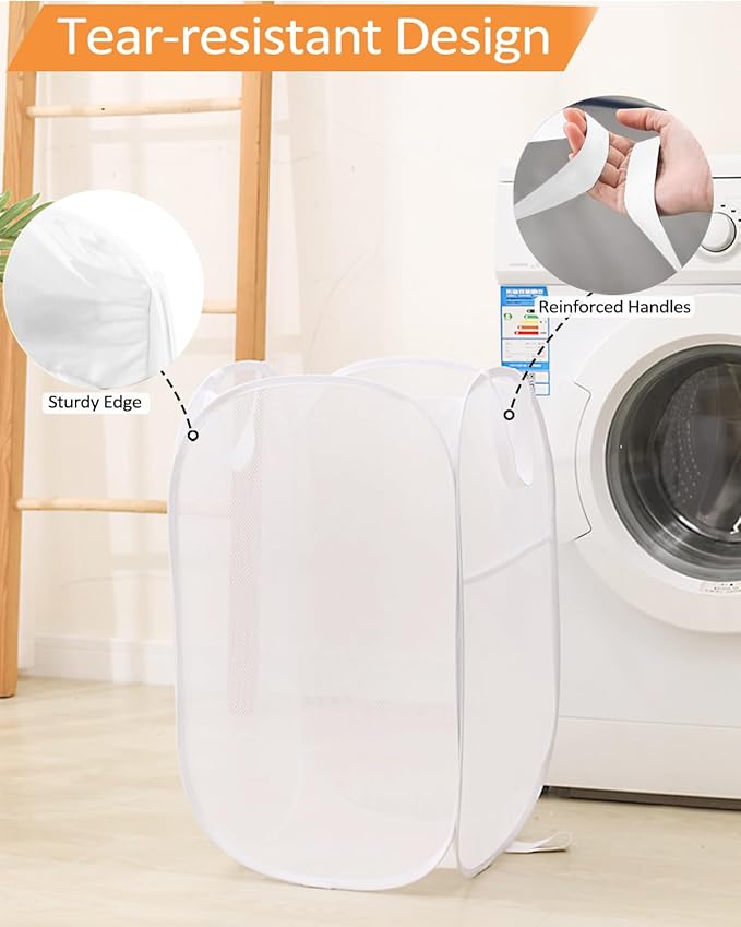 Durable Collapsible Laundry Baskets, Reinforced Mesh Pop Up Laundry Hamper
