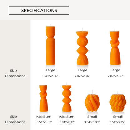 7 Pcs Large Ribbed Pillar Candles - Handmade Soy Wax Candles for Home Decor, Modern Shelf Decor, Housewarming Gift, Aesthetic Room Decor (Orange)