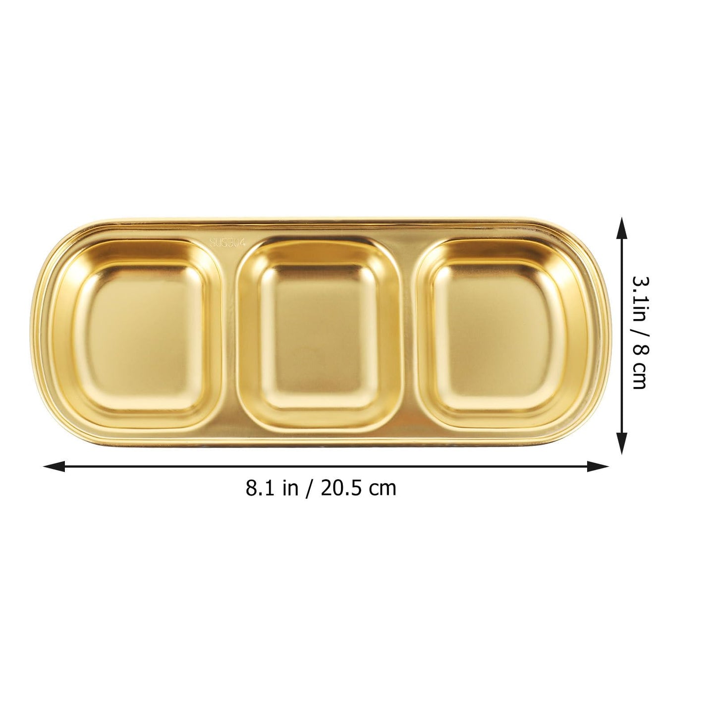 OUNONA Three Grid Seasoning Dish 2-Pack 8.07X3.14X0.78 Inch Stainless Steel Sauce Tray for Serving Dipping Sauces Appetizers and Condiments in Kitchen Restaurant Catering
