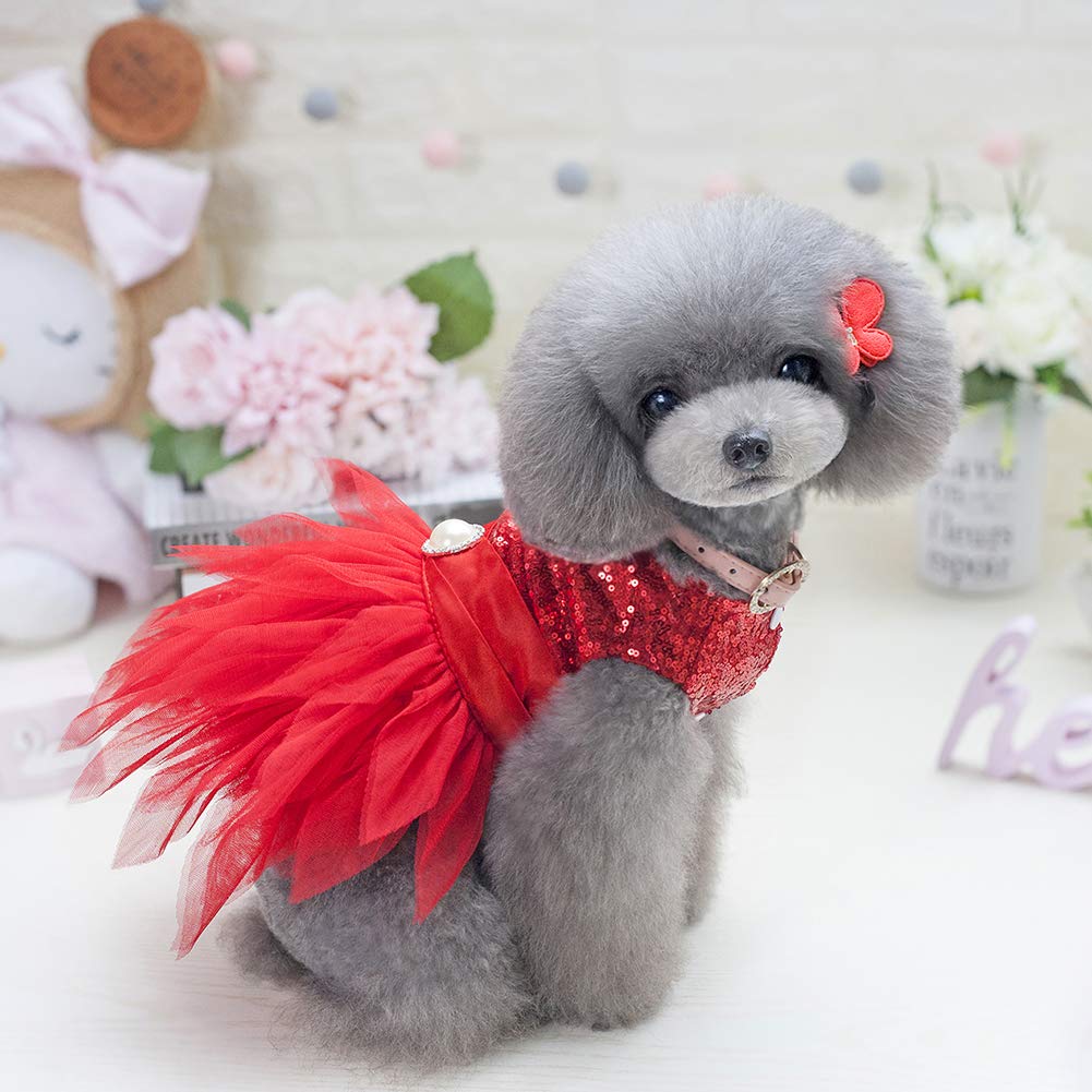 Tangpan Beam Waist Christmas Pet Costume Dog Dance Skirt Satin Camp Party Dress(Red,L)