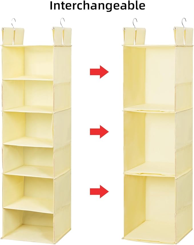 Posprica Interchangeable Hanging Closet Organizer – 6 Slim Tiers or 3 Spacious