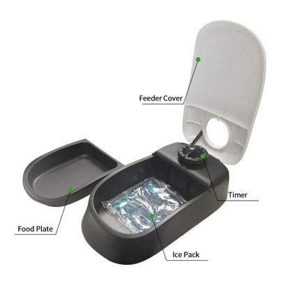Pawise Automatic Cat & Dog Feeder with Ice Pack - 1-Meal Wet & Dry Food Dispenser, 48-Hour Timer, Dishwasher Safe, Perfect for Pets