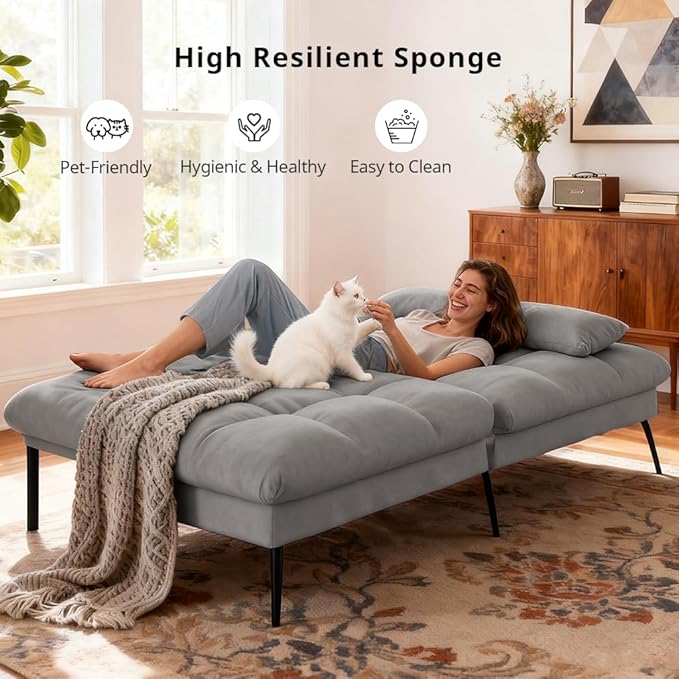 COMHOMA 72″ Futon Sofa Bed, Convertible Fabric Couch