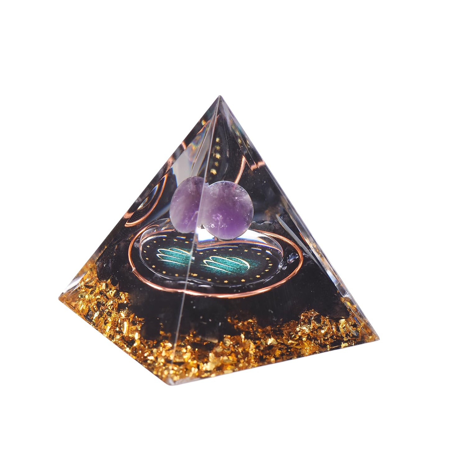 YOUNAIERZX Twelve Constellations Orgone Pyramid Natural Amethyst with Obsidian Healing Crystals for Protection Chakra Positive Energy Gift Home Decor (Virgo)