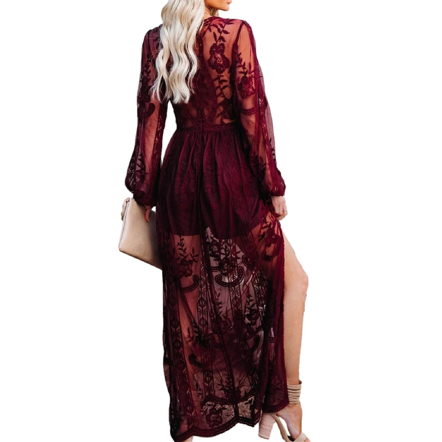 Womens Deep V Neck Short Sleeve Floral Lace Dress Long Bridesmaid Maxi Dresses