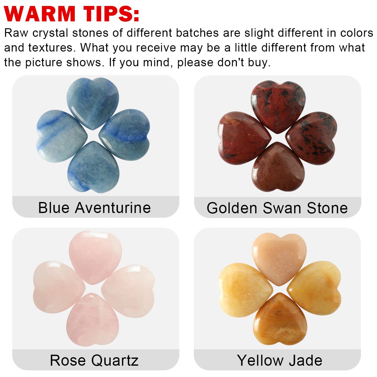 CASMON 8 Pcs Natural Mix Heart Stones Set (1 Inches), Puff Hearts Healing Palm Crystal with Gift Box for Chakra Reiki Home Décor