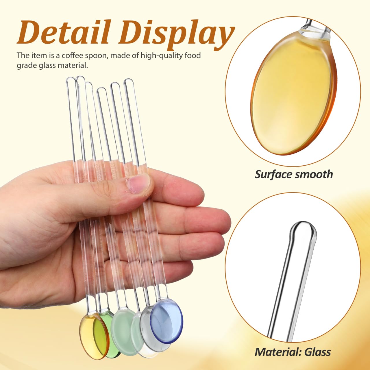 DOITOOL Glass Stirring Spoons Set of 6 Heat Resistant Long Handle Dessert and Coffee Spoons for Tea Espresso Cocktails 6.69 Inch Food Grade Material
