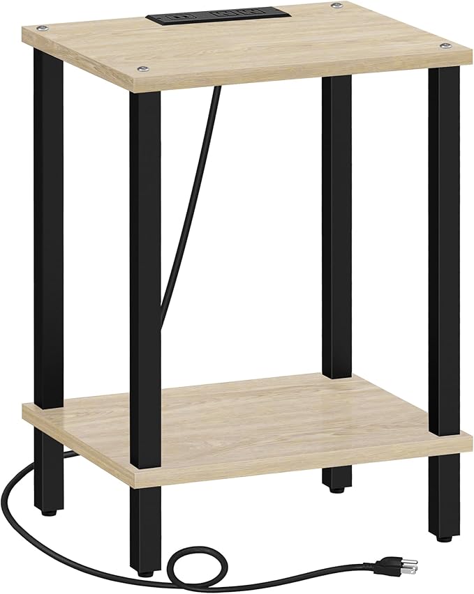 TUTOTAK End Table with Charging Station, Small Side Table with Outlets