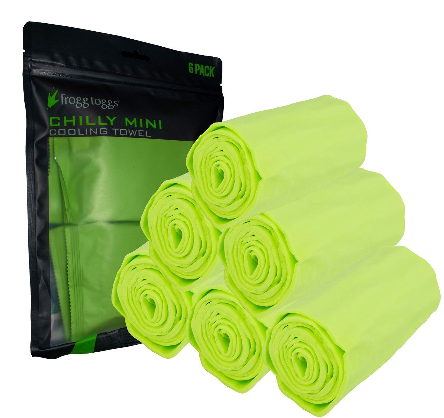 FROGG TOGGS Chilly Mini Cooling Neck Towel, Lime - 6 Pack, 29"x3"