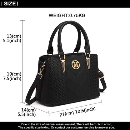 Miss Lulu Handbag for Women, Woven and Chevron Pattern, M Logo on The Front, Top Handle or Shoulder Bag