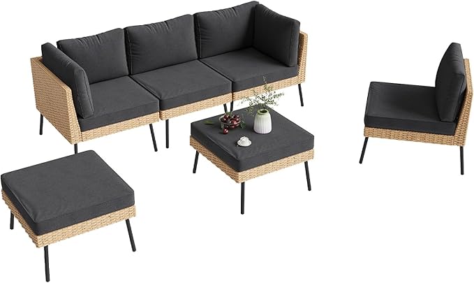 Aoxun 6-Piece Patio Furniture Set, Wicker Outdoor Furniture
