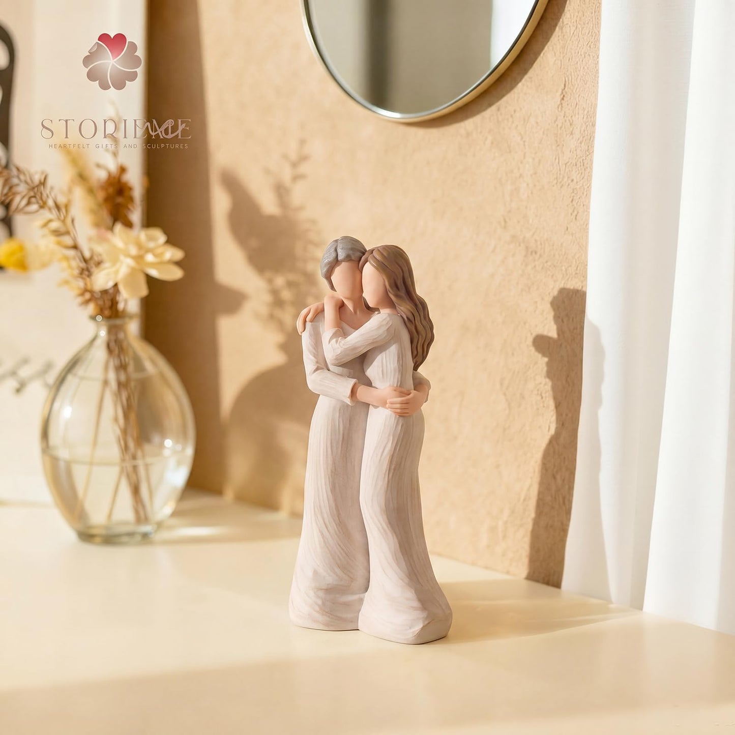 Storieme Sentimental Gifts for Mom from Daughter: Mother Daughter Hugging Resin Figurines Sculpture - Mom's Gift for Birthday Mother's Day Christmas Home Decor