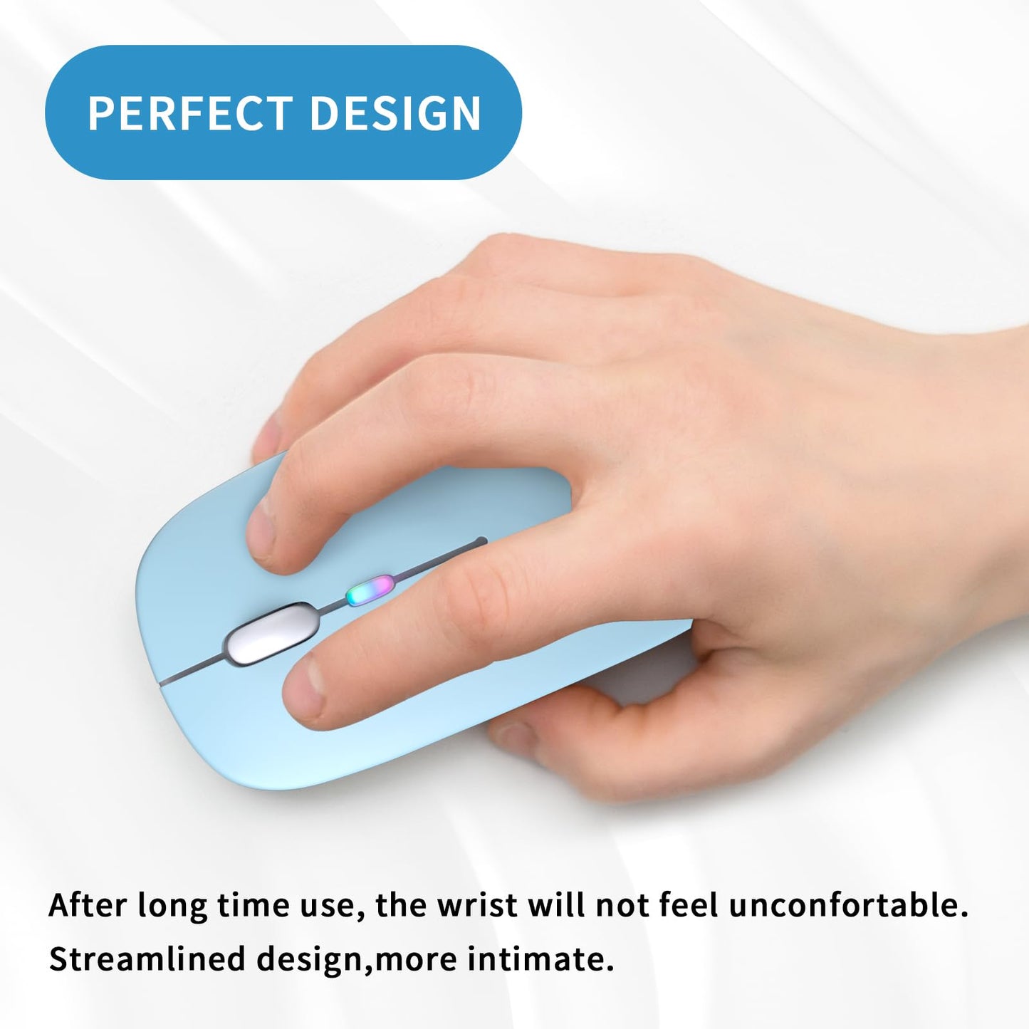 Wireless Bluetooth Mouse, Rechargeable, LED, Silent, Ultra-thin Design (Bluetooth 5.2 and 2.4GHz USB Receiver) | Portable Computer Mouse for Laptops, iPads, MacBooks and Apple Devices (Black)