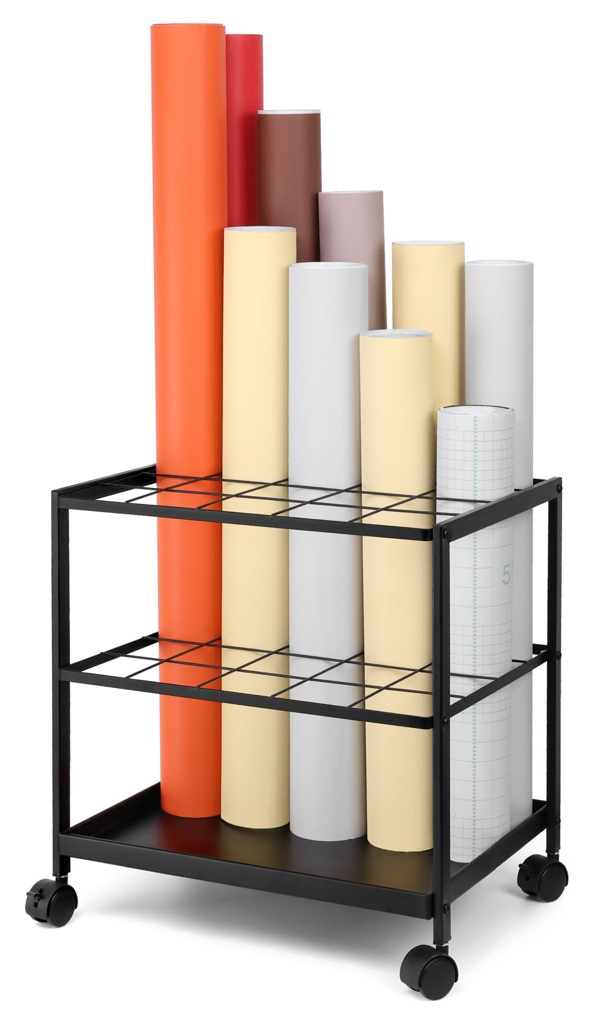Erordna Blueprint Storage Rack Cart - 20 Slots Metal Blueprint Holder with Double-Layer Grids Ensures Secure, Non-Slip Storage, Organizing Posters, Architectural Plans, and Artwork Stably. (20 Slots)