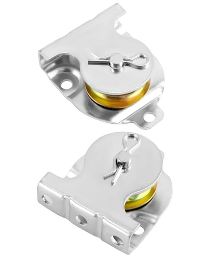 QWORK Wall Mount Pulleys, 6 Pcs 1-1/2" Ceiling Mount Single Pulley V-Groove Pulley Hardware Accessories for 3/8" Wire or Rope, Working Load 420 Lbs