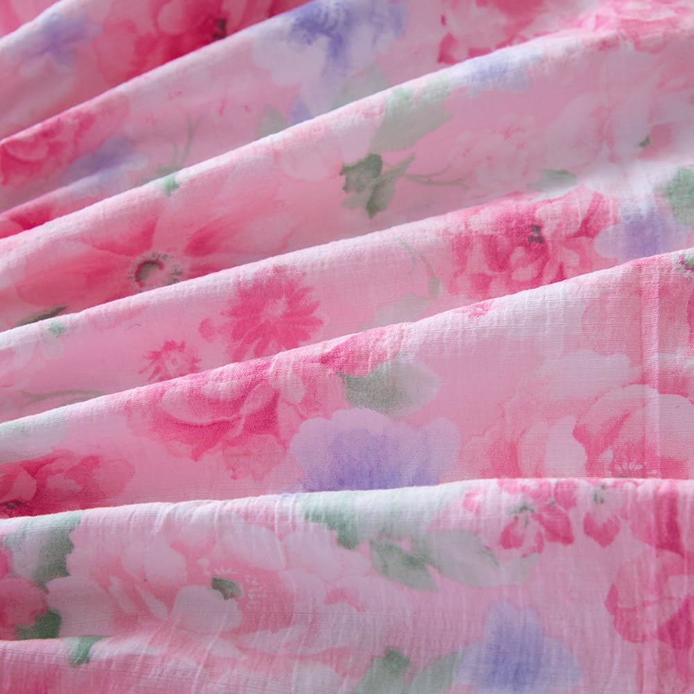 NATURETY Bedding Fitted Sheet with Deep Pocket,Pink Floral Printed Fabric Bed Sheets(Pink Flower,Twin)