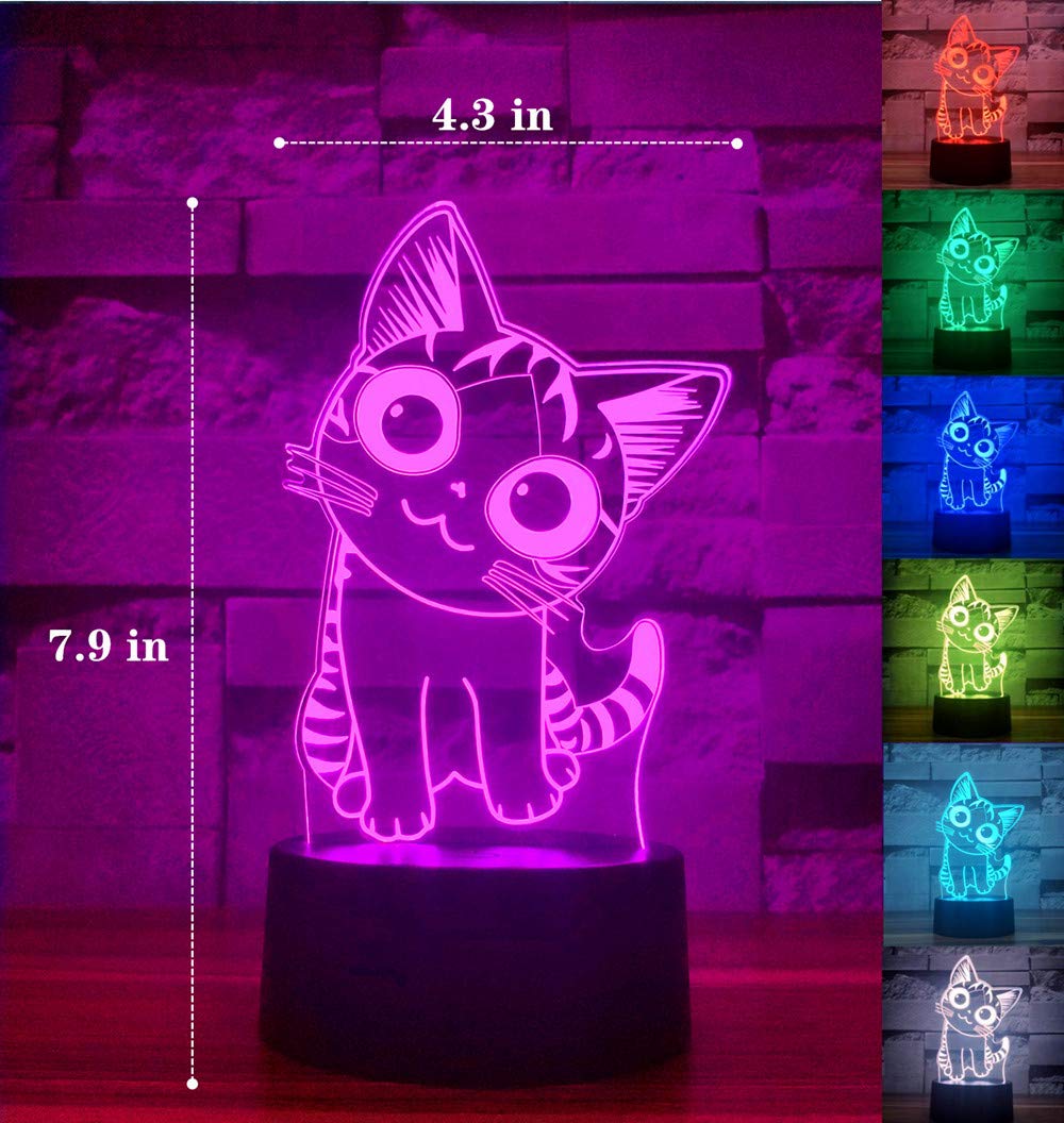 i-CHONY Cat Night Light, 3D Optical Illusion Lamp, 7 Colors