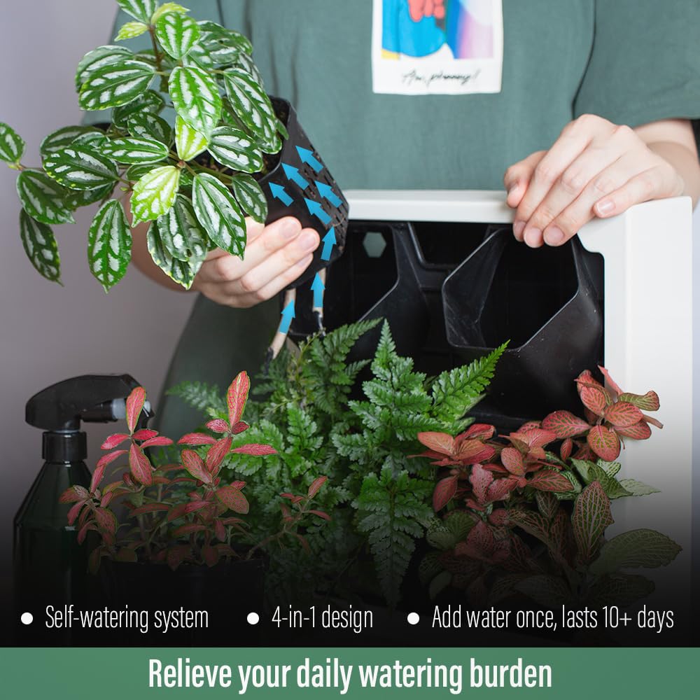 Inspiration Jungle Self Watering Wall Planter with 4 Pots - Easy to Create Indoor Living Wall for Home, Office and Shop Front - Includes Water Gauge (White)