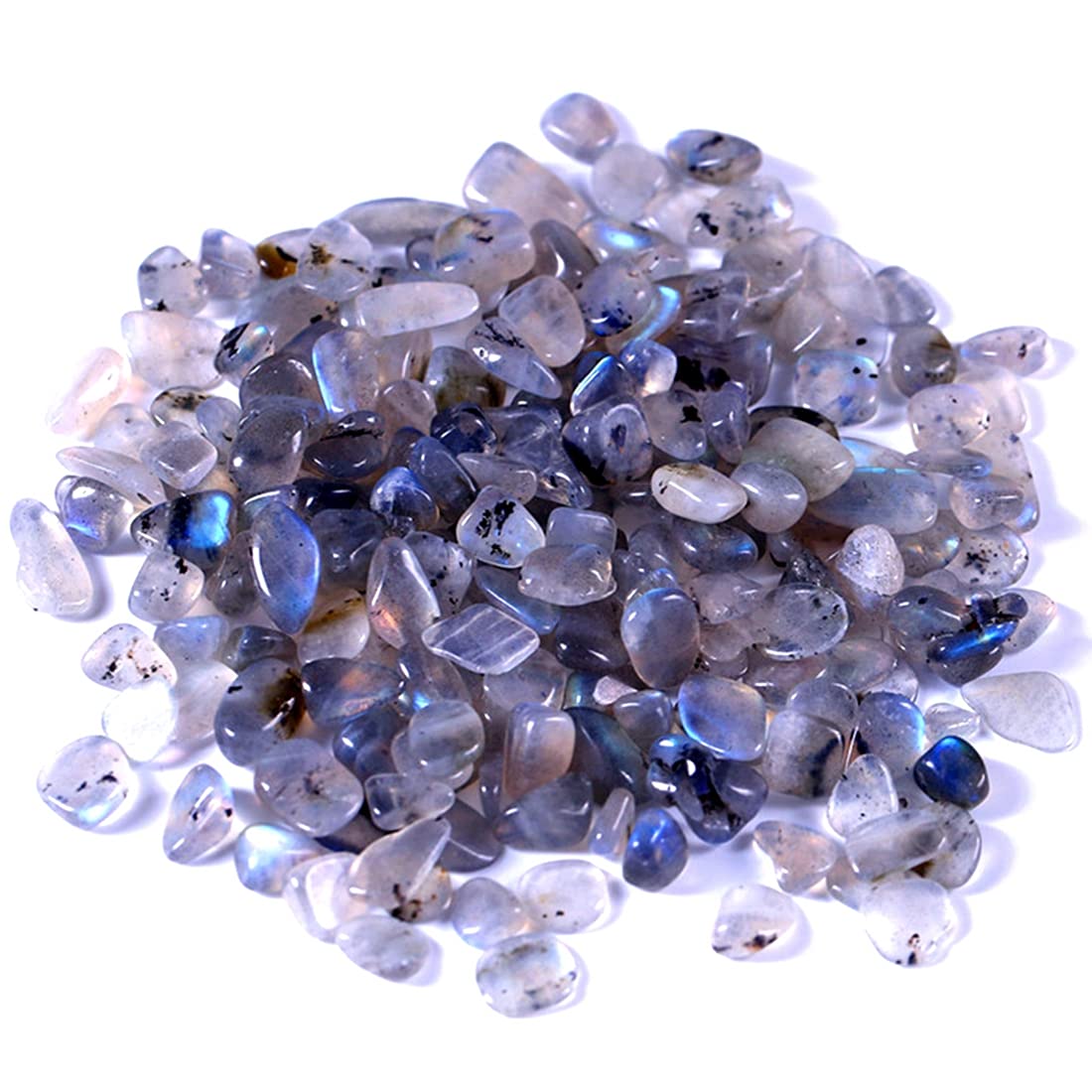 IMALY Grey Moonstone Tumbled Chips Stone Polished Crushed Healing Crystal Quartz Pieces Irregular Shaped Stones for Home Decorative Stones Vases Plants Succulents 0.5lb