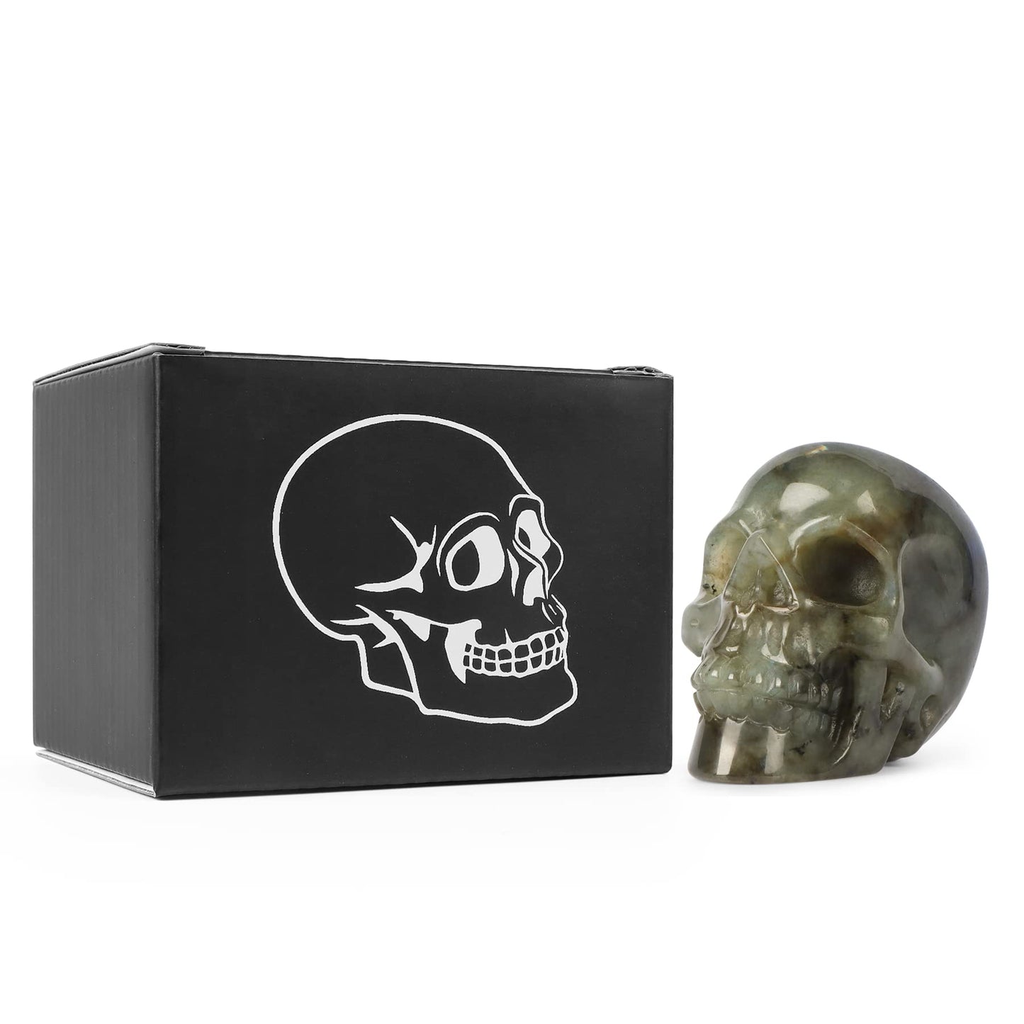 Hxswkk Labradorite Crystal Skull Statue Hand Carved Gemstone Collection Skulls Ornament for Home Office Decor Stone Figurines 3"